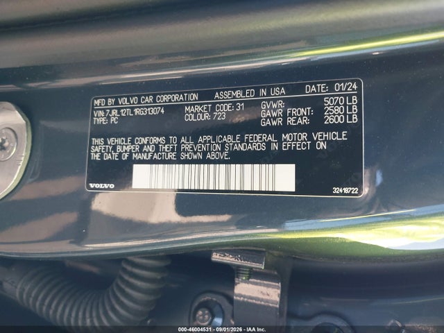Aukcja sprzedaży 2024 Volvo S60 B5 Plus Dark Theme, vin: 7JRL12TL1RG313074, numer aukcji: 46004531