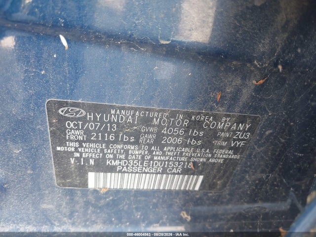 2013 Hyundai Elantra Gt მანქანა იყიდება აუქციონზე, vin: KMHD35LE1DU153218, აუქციონის ნომერი: 46004563