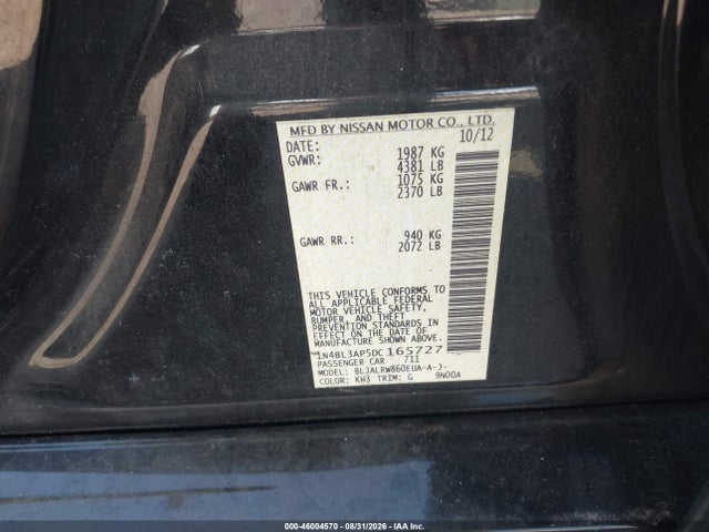 Aukcja sprzedaży 2013 Nissan Altima 3.5 S, vin: 1N4BL3AP5DC165727, numer aukcji: 46004570