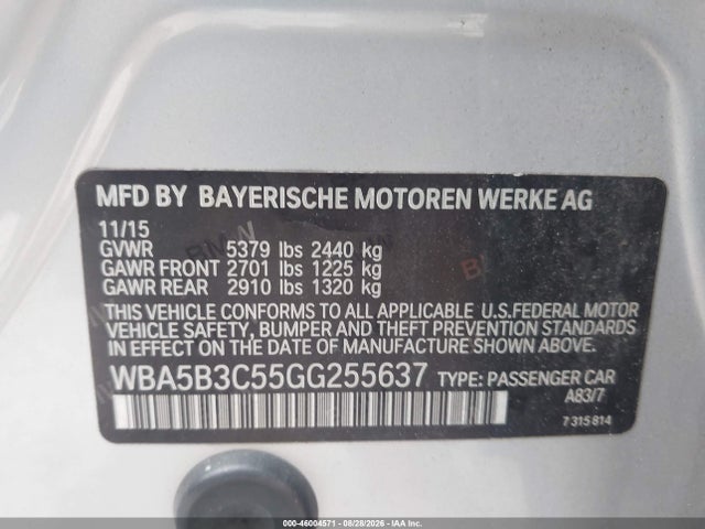 Aukcja sprzedaży 2016 Bmw 535i Xdrive, vin: WBA5B3C55GG255637, numer aukcji: 46004571