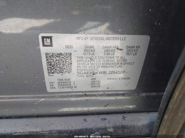 Aukcja sprzedaży 2020 Buick Enclave Awd Premium, vin: 5GAEVBKW8LJ254107, numer aukcji: 46004575