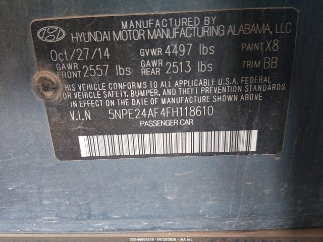 Aukcja sprzedaży 2015 Hyundai Sonata Se, vin: 5NPE24AF4FH118610, numer aukcji: 46004586