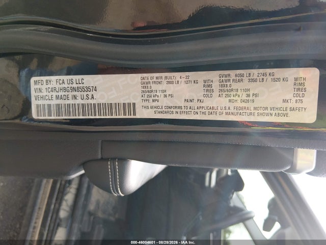 Продаж на аукціоні авто 2022 Jeep Grand Cherokee Limited 4x4, vin: 1C4RJHBG9N8553574, номер лоту: 46004601