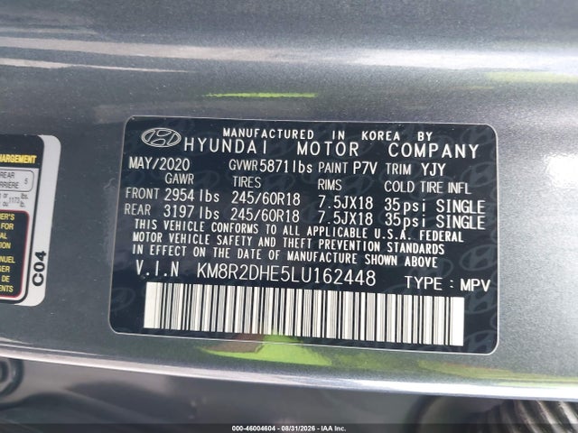 Aukcja sprzedaży 2020 Hyundai Palisade Sel, vin: KM8R2DHE5LU162448, numer aukcji: 46004604