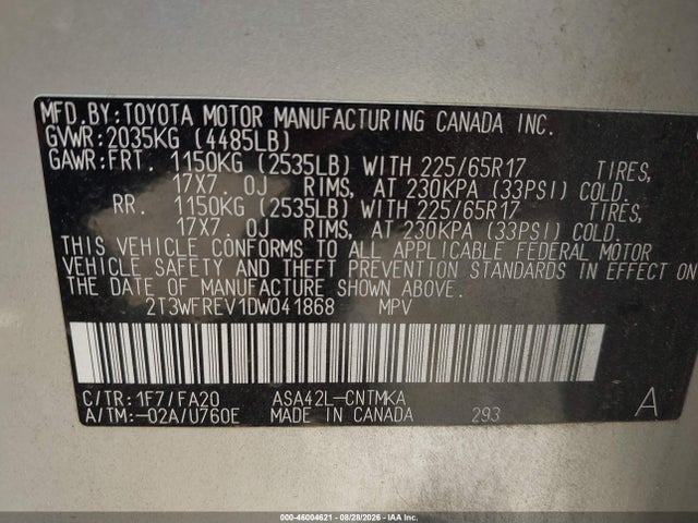 46004621 :رقم المزاد ، 2T3WFREV1DW041868 vin ، 2013 Toyota Rav4 Xle مزاد بيع