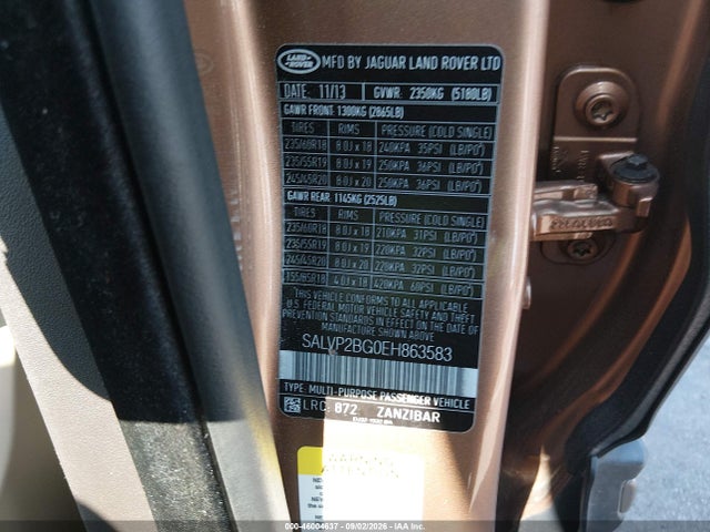 Aukcja sprzedaży 2014 Land Rover Range Rover Evoque Pure, vin: SALVP2BG0EH863583, numer aukcji: 46004637