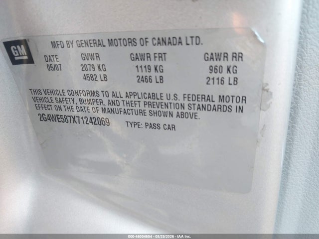Aukcja sprzedaży 2007 Buick Lacrosse Cxs, vin: 2G4WE587X71242069, numer aukcji: 46004654