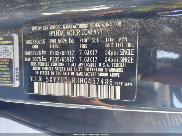 Aukcja sprzedaży 2017 Hyundai Santa Fe Sport 2.4l, vin: 5XYZUDLB3HG457486, numer aukcji: 46004685