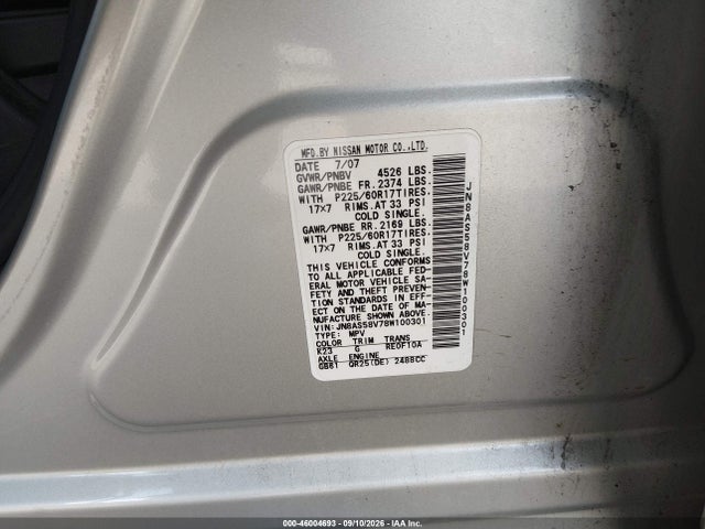 Auction sale of the 2008 Nissan Rogue Sl, vin: JN8AS58V78W100301, lot number: 46004693