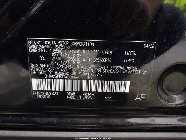 Aukcja sprzedaży 2026 Toyota Bz Xle Plus, vin: JTMBCAEB3TA008964, numer aukcji: 46004699