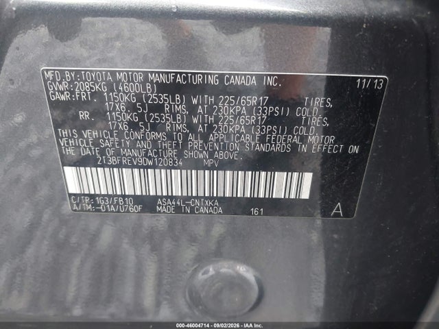 Продаж на аукціоні авто 2013 Toyota Rav4 Le, vin: 2T3BFREV9DW120834, номер лоту: 46004714