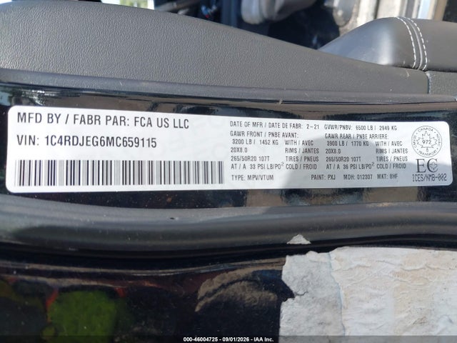Продажа на аукционе авто 2021 Dodge Durango Citadel Anodized Platinum, vin: 1C4RDJEG6MC659115, номер лота: 46004725