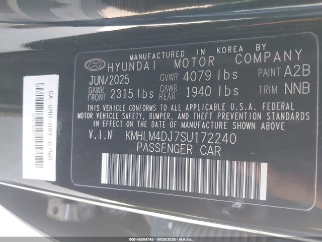 Продажа на аукционе авто 2025 Hyundai Elantra Hybrid Blue, vin: KMHLM4DJ7SU172240, номер лота: 46004745