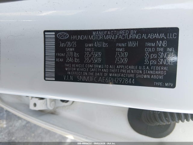 Продажа на аукционе авто 2023 Hyundai Tucson Sel, vin: 5NMJFCAE6PH292844, номер лота: 46004781