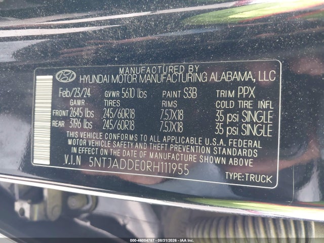 Продаж на аукціоні авто 2024 Hyundai Santa Cruz Se, vin: 5NTJADDE0RH111955, номер лоту: 46004787