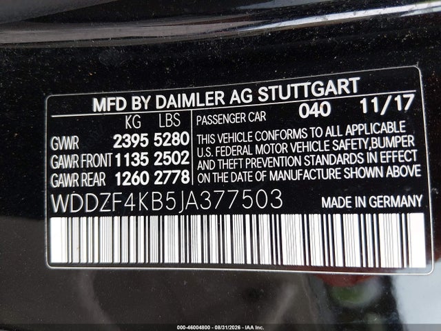 Aukcja sprzedaży 2018 Mercedes-benz E 300 4matic, vin: WDDZF4KB5JA377503, numer aukcji: 46004800