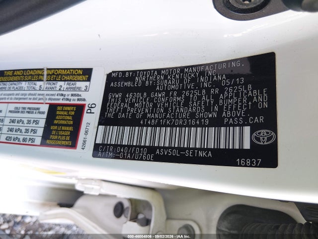Продаж на аукціоні авто 2013 Toyota Camry Le, vin: 4T4BF1FK7DR316419, номер лоту: 46004806