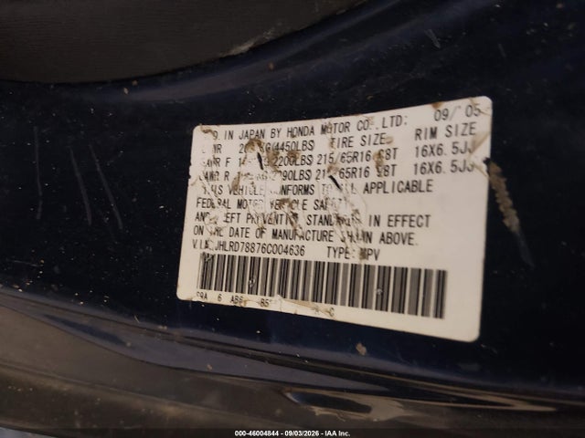 Продажа на аукционе авто 2006 Honda Cr-v Ex, vin: JHLRD78876C004636, номер лота: 46004844