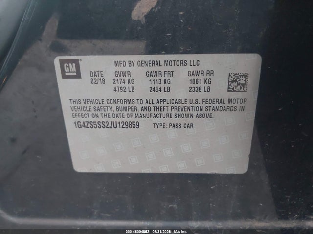 2018 Buick Lacrosse Premium მანქანა იყიდება აუქციონზე, vin: 1G4ZS5SS2JU129859, აუქციონის ნომერი: 46004852