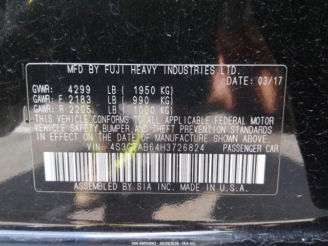 Aukcja sprzedaży 2017 Subaru Impreza 2.0i Premium, vin: 4S3GTAB64H3726824, numer aukcji: 46004862