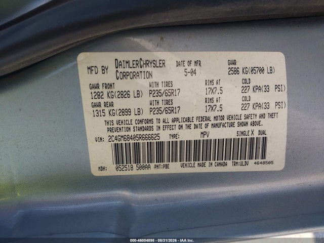 Aukcja sprzedaży 2005 Chrysler Pacifica Touring, vin: 2C4GM68405R666625, numer aukcji: 46004898