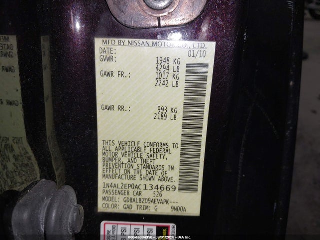 Продажа на аукционе авто 2010 Nissan Altima 2.5 S, vin: 1N4AL2EP0AC134669, номер лота: 46004910