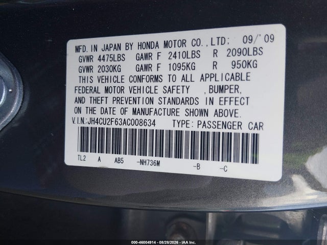 46004914 :رقم المزاد ، JH4CU2F63AC008634 vin ، 2010 Acura Tsx 2.4 مزاد بيع