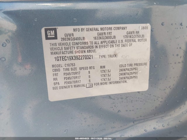Aukcja sprzedaży 2009 Gmc Sierra 1500 Work Truck, vin: 1GTEC19X39Z270321, numer aukcji: 46004925