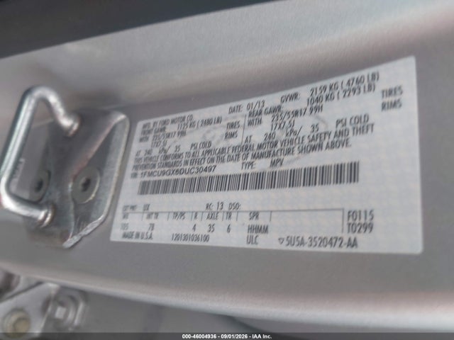 2013 Ford Escape Se მანქანა იყიდება აუქციონზე, vin: 1FMCU9GX6DUC30497, აუქციონის ნომერი: 46004936