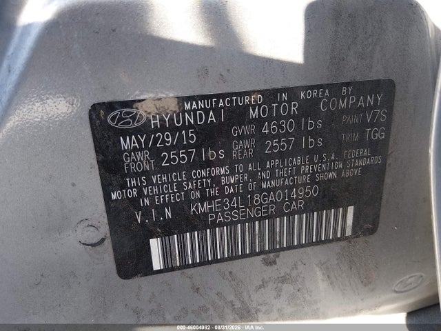46004982 :رقم المزاد ، KMHE34L18GA014950 vin ، 2016 Hyundai Sonata Hybrid Limited مزاد بيع