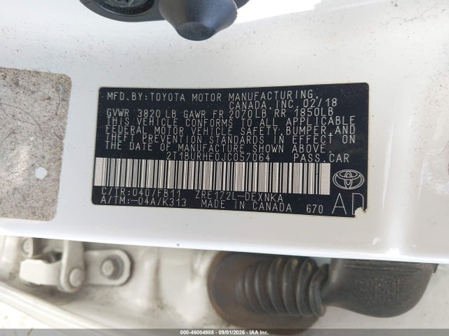 2018 Toyota Corolla Le მანქანა იყიდება აუქციონზე, vin: 2T1BURHE0JC057064, აუქციონის ნომერი: 46004988