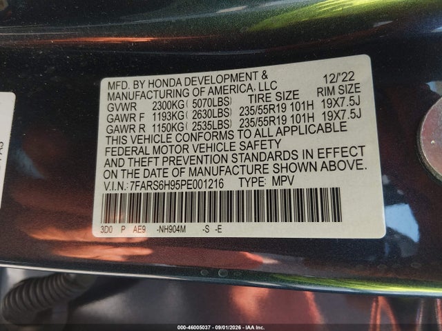 Aukcja sprzedaży 2023 Honda Cr-v Hybrid Sport Touring, vin: 7FARS6H95PE001216, numer aukcji: 46005037