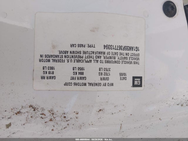 46005044 :رقم المزاد ، 1G1AK55F367713394 vin ، 2006 Chevrolet Cobalt Ls مزاد بيع