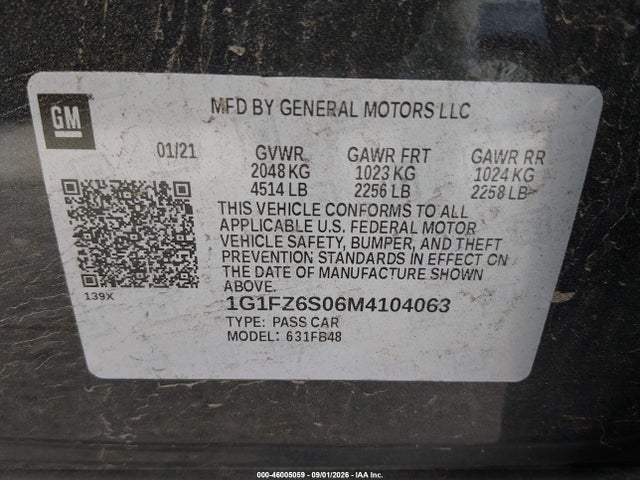 46005059 :رقم المزاد ، 1G1FZ6S06M4104063 vin ، 2021 Chevrolet Bolt Ev Fwd Premier مزاد بيع