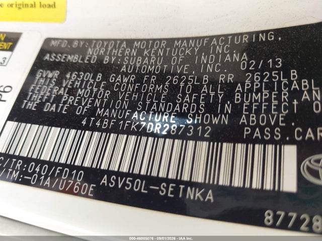 Продажа на аукционе авто 2013 Toyota Camry Le, vin: 4T4BF1FK7DR287312, номер лота: 46005076