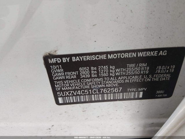 46005077 :رقم المزاد ، 5UXZV4C51CL762567 vin ، 2012 Bmw X5 Xdrive35i/xdrive35i Premium/xdrive35i Sport Activity مزاد بيع