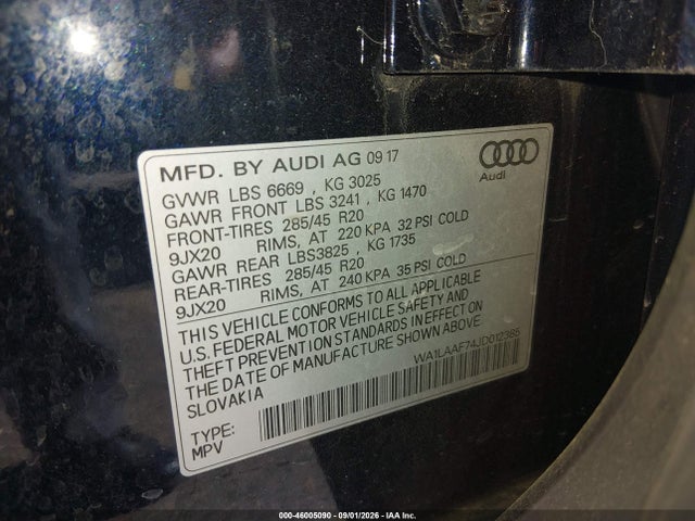 Aukcja sprzedaży 2018 Audi Q7 3.0t Premium, vin: WA1LAAF74JD012385, numer aukcji: 46005090