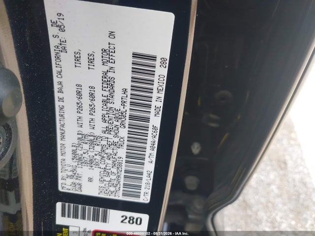 Aukcja sprzedaży 2019 Toyota Tacoma Limited, vin: 3TMGZ5AN9KM258819, numer aukcji: 46005102