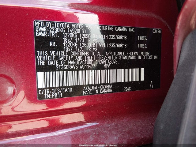Продажа на аукционе авто 2026 Toyota Rav4 Limited, vin: 2T36CRAV5TW011477, номер лота: 46005144