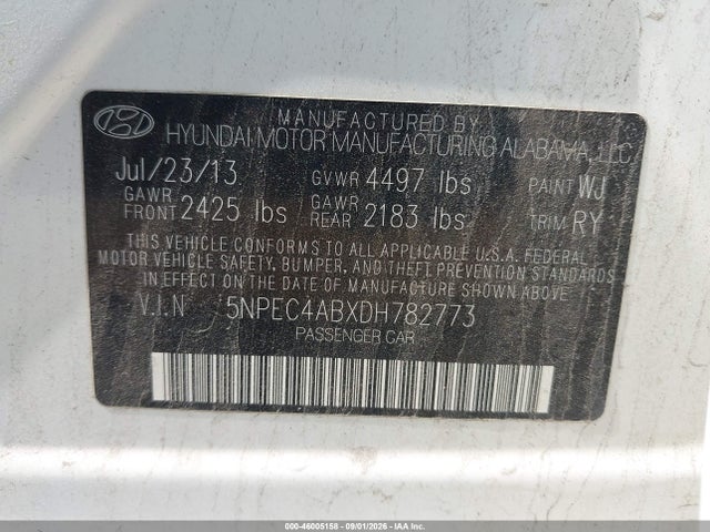 Aukcja sprzedaży 2013 Hyundai Sonata Se 2.0t, vin: 5NPEC4ABXDH782773, numer aukcji: 46005158