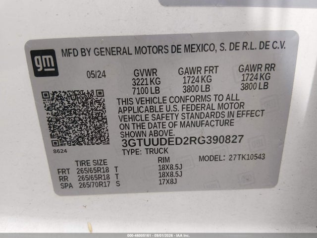 Aukcja sprzedaży 2024 Gmc Sierra 1500 4wd  Short Box Slt, vin: 3GTUUDED2RG390827, numer aukcji: 46005161
