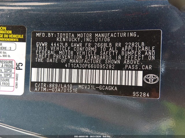Aukcja sprzedaży 2006 Toyota Camry Solara Sle V6, vin: 4T1CA30P66U095282, numer aukcji: 46005199