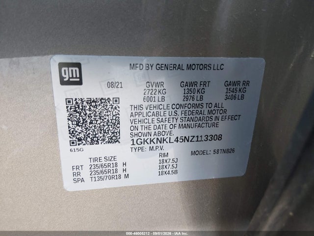 2022 Gmc Acadia Fwd Sle მანქანა იყიდება აუქციონზე, vin: 1GKKNKL45NZ113308, აუქციონის ნომერი: 46005212