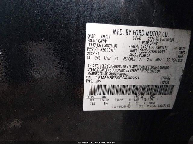 Aukcja sprzedaży 2015 Ford Explorer Limited, vin: 1FM5K8F80FGA90953, numer aukcji: 46005215