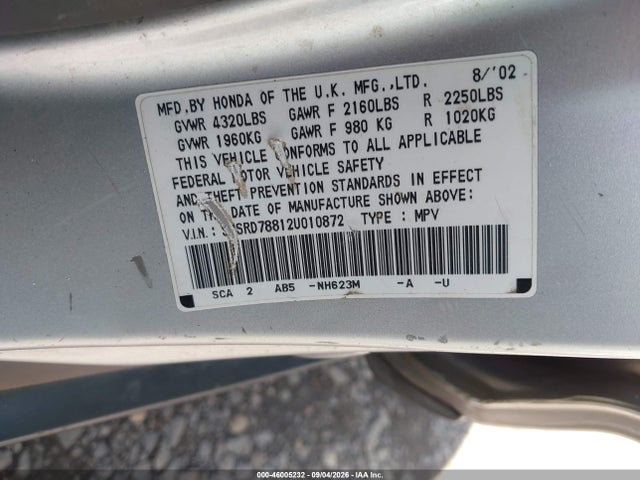 Продажа на аукционе авто 2002 Honda Cr-v Ex, vin: SHSRD78812U010872, номер лота: 46005232