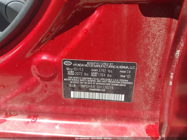 Aukcja sprzedaży 2013 Hyundai Elantra Gls, vin: 5NPDH4AE3DH339274, numer aukcji: 46005244