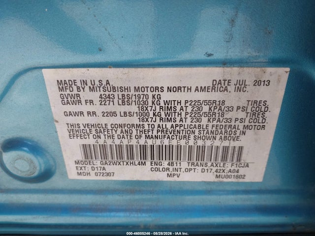 Mitsubishi Outlander Sport Se 2014 4A4AP4AU6EE003271 Image 9