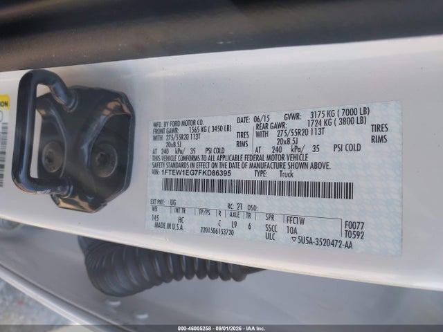 Продаж на аукціоні авто 2015 Ford F-150 Lariat, vin: 1FTEW1EG7FKD86395, номер лоту: 46005258