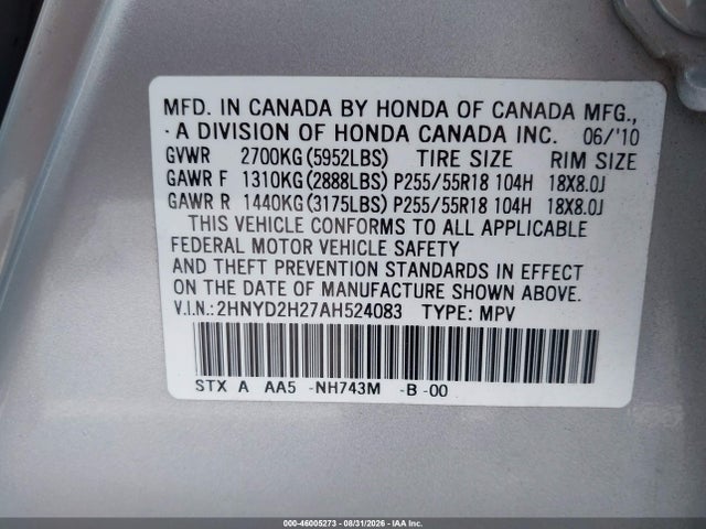 Aukcja sprzedaży 2010 Acura Mdx, vin: 2HNYD2H27AH524083, numer aukcji: 46005273