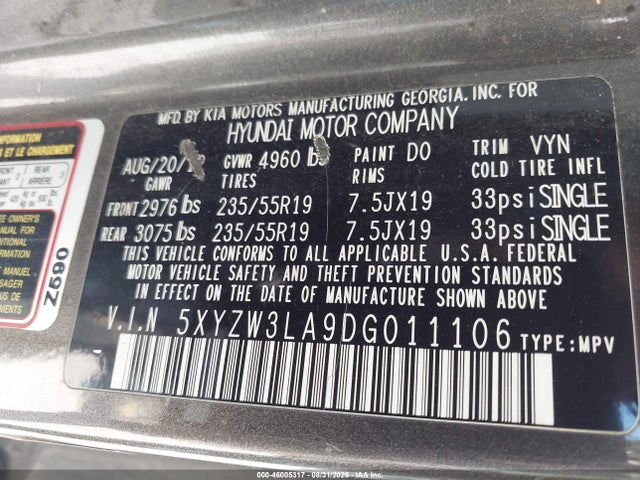 Продаж на аукціоні авто 2013 Hyundai Santa Fe Sport 2.0t, vin: 5XYZW3LA9DG011106, номер лоту: 46005317